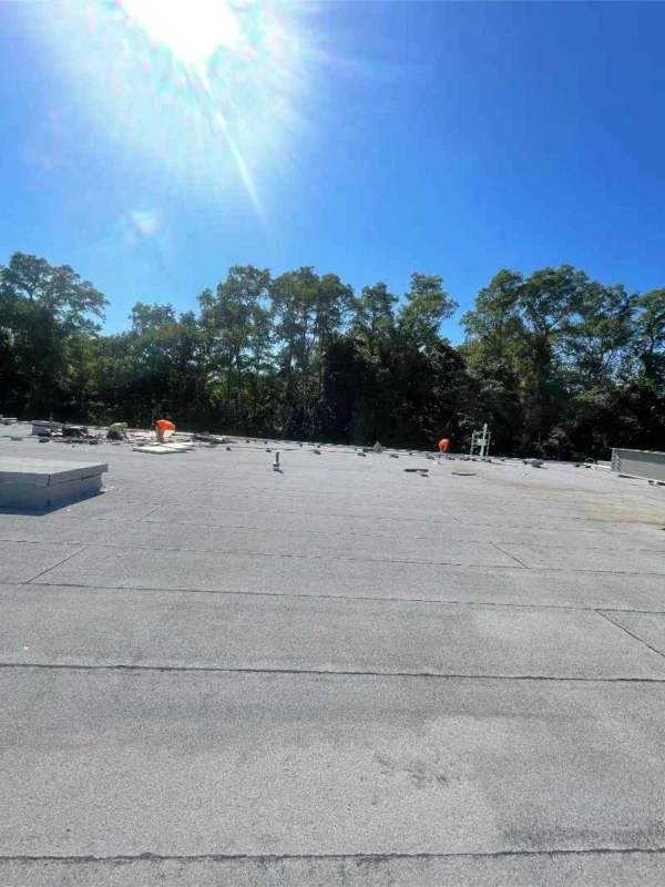 Commercial flat roof installation in progress