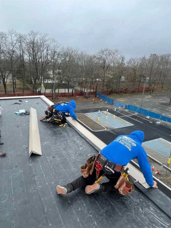 Commercial flat roofing project in progress