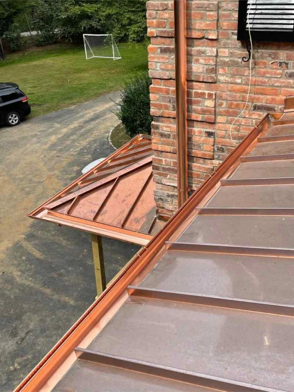 Custom copper roof and copper gutter installation