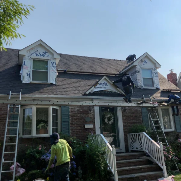 Newly installed dark architectural shingle roof