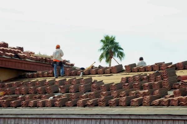 Clay tile roof during a tile reset